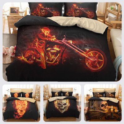 koongso 3d calavera conjuntos de ropa de cama de impresión de microfibra de poliéster decoración de Halloween fuego y Calavera conjuntos de edredón, The Ghouls, 3 Pcs Full, 1