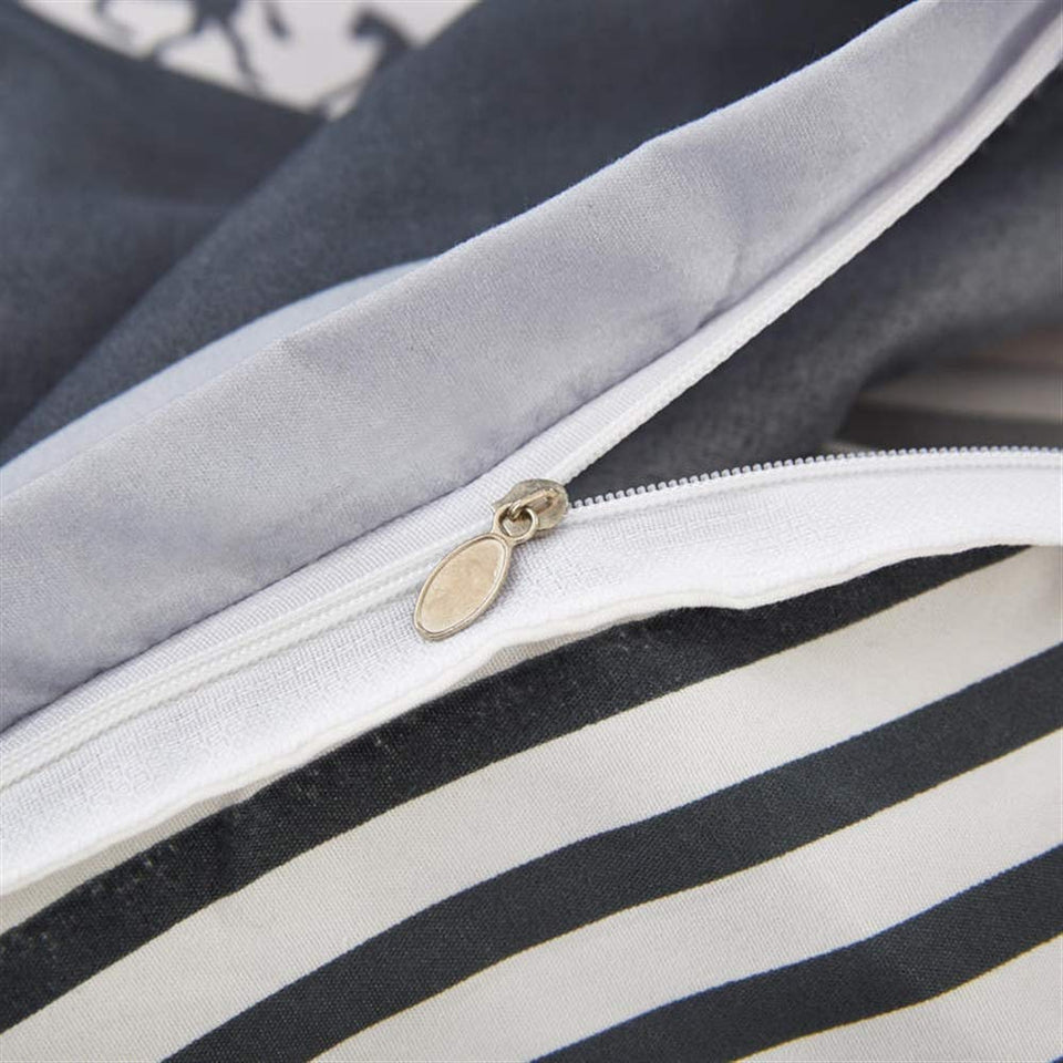 UOUL Juegos De Colchas De Algodón De Una Sola Pieza Funda Nórdica con Cremallera Sin Desvanecimiento Transpirable Adecuado para Hombres Jóvenes Y Mujeres Dormitorio Gris Doble,Stripe,King