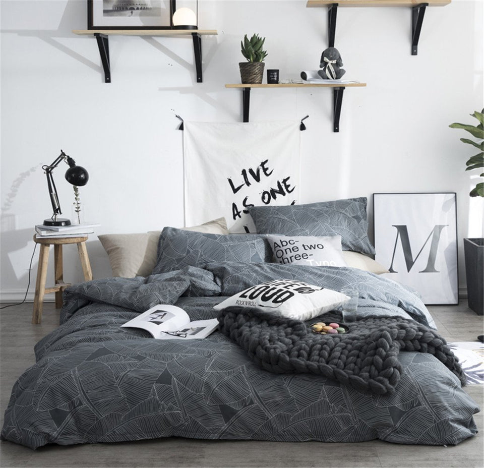 HOME-DCS Funda Nórdica Juego De Ropa para De Cama Sábanas 4 Piezas 100% Algodón Contemporáneo Geométrica Enrejado De La Raya Microfibra Hipoalergénico,Tamaño Completo Y Reina,B,Queen