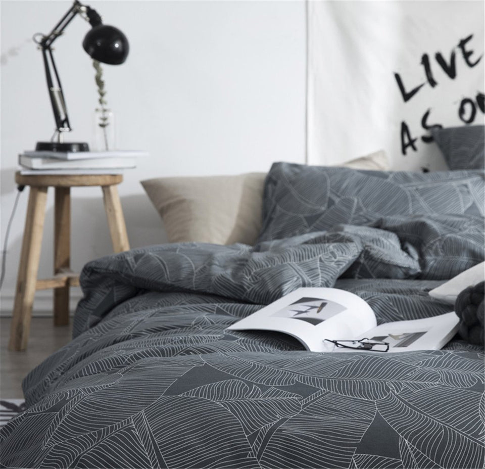 HOME-DCS Funda Nórdica Juego De Ropa para De Cama Sábanas 4 Piezas 100% Algodón Contemporáneo Geométrica Enrejado De La Raya Microfibra Hipoalergénico,Tamaño Completo Y Reina,B,Queen