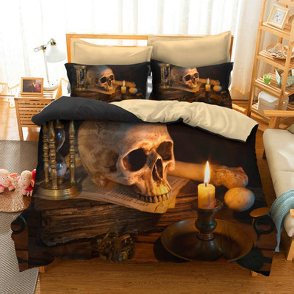 koongso 3d calavera conjuntos de ropa de cama de impresión de microfibra de poliéster decoración de Halloween fuego y Calavera conjuntos de edredón, The Ghouls, 3 Pcs Full, 1