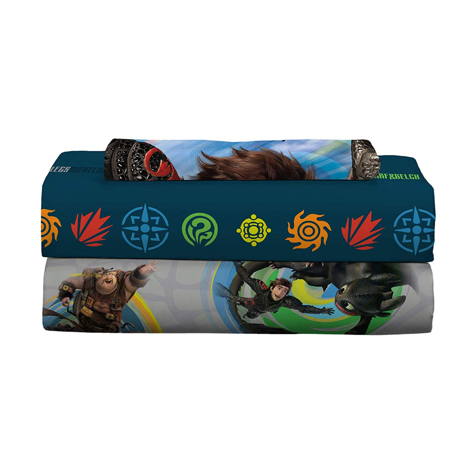 DreamWorks How to Train Your Dragon Cómo Entrenar a tu dragón Kids Ropa de Cama Suave Microfibra Juego de sábanas tamaño Individual 3 Piezas Pack Gris/Azul