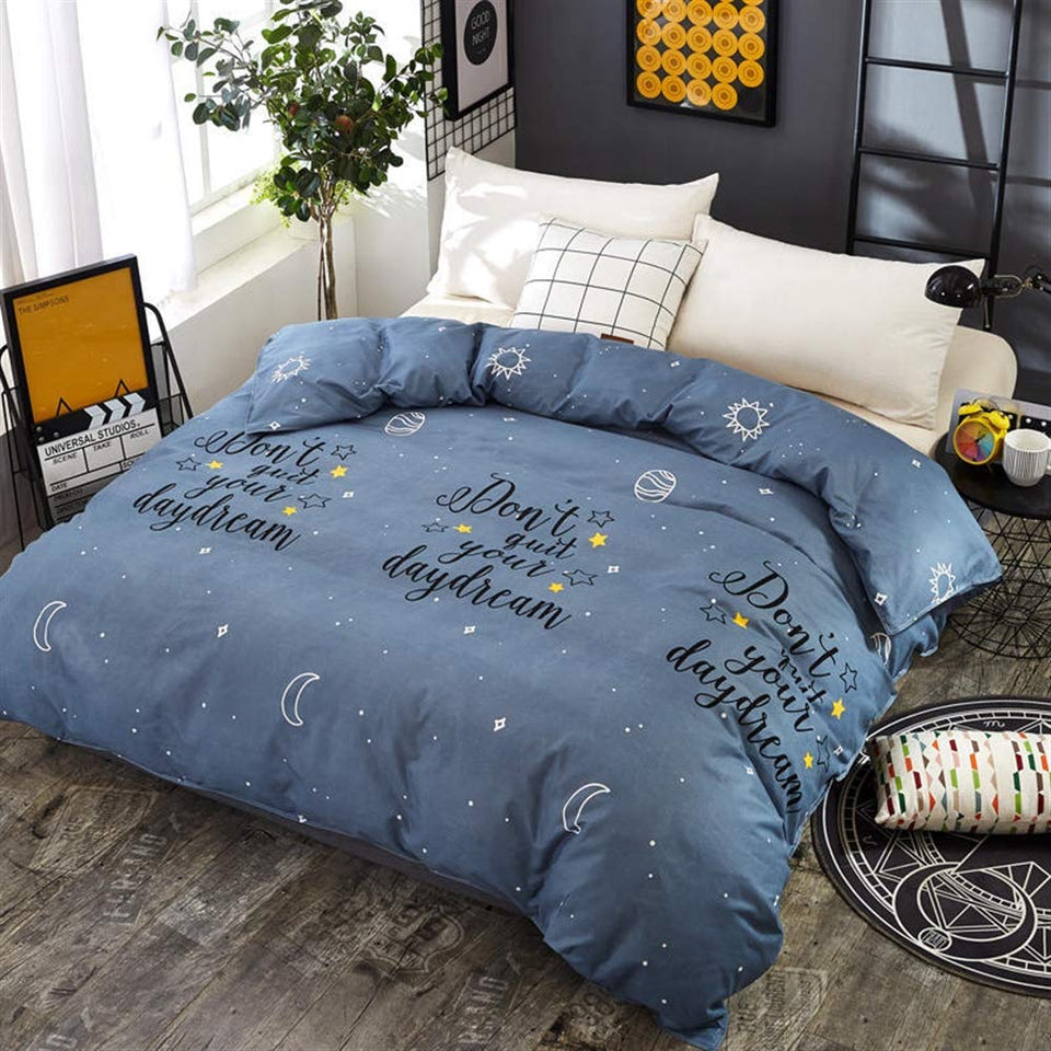 UOUL Conjuntos De Colchas Algodón Una Pieza Funda De Colcha Cremallera Sin Desvanecimiento Transpirable Adecuado para Dormitorios Star Moon Twin,Blue Star,King
