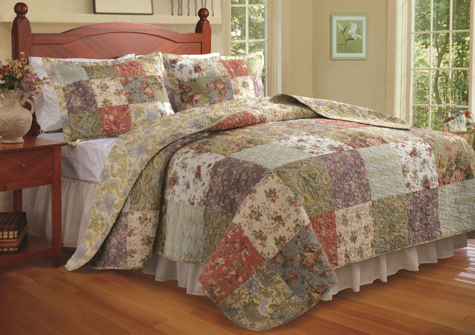 Greenland Home GL-0809CMSQ Blooming Prairie Quilt Set, Full/Queen