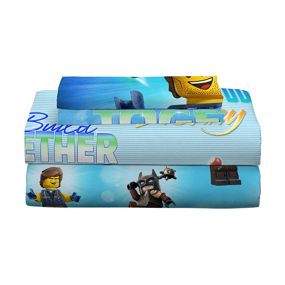LEGO Movie Juego de sábanas de Microfibra Suave para niños, tamaño Completo, Paquete de 4 Piezas, tamaño Completo, Paquete de 4 Piezas