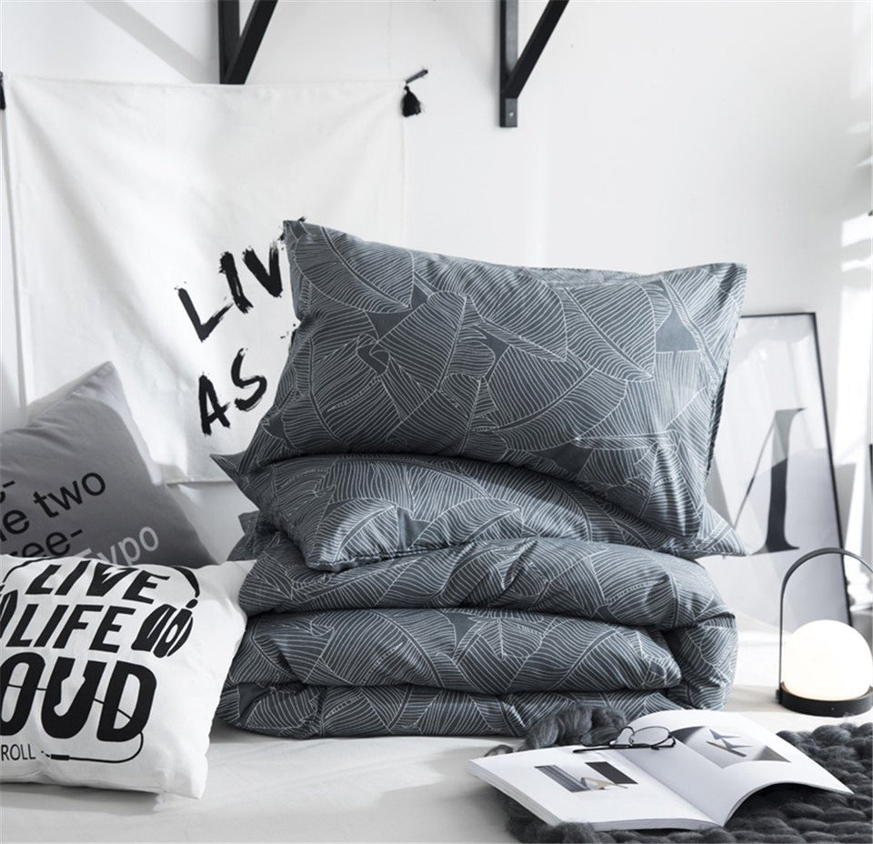 HOME-DCS Funda Nórdica Juego De Ropa para De Cama Sábanas 4 Piezas 100% Algodón Contemporáneo Geométrica Enrejado De La Raya Microfibra Hipoalergénico,Tamaño Completo Y Reina,B,Queen