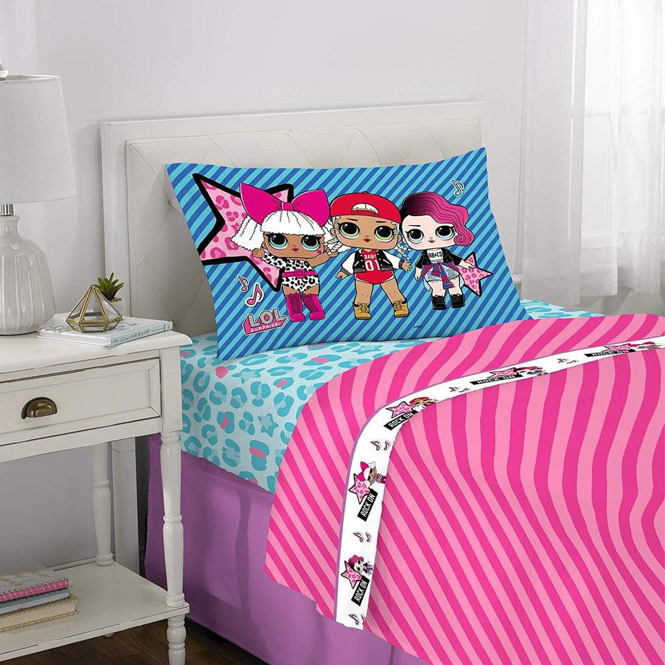 L.O.L. Surprise! Juego de sábanas de Microfibra Suave para niños, Blue Pink - Full Size 4 Piece Pack, Blue Pink - Full Size 4 Piece Pack, 1, 1
