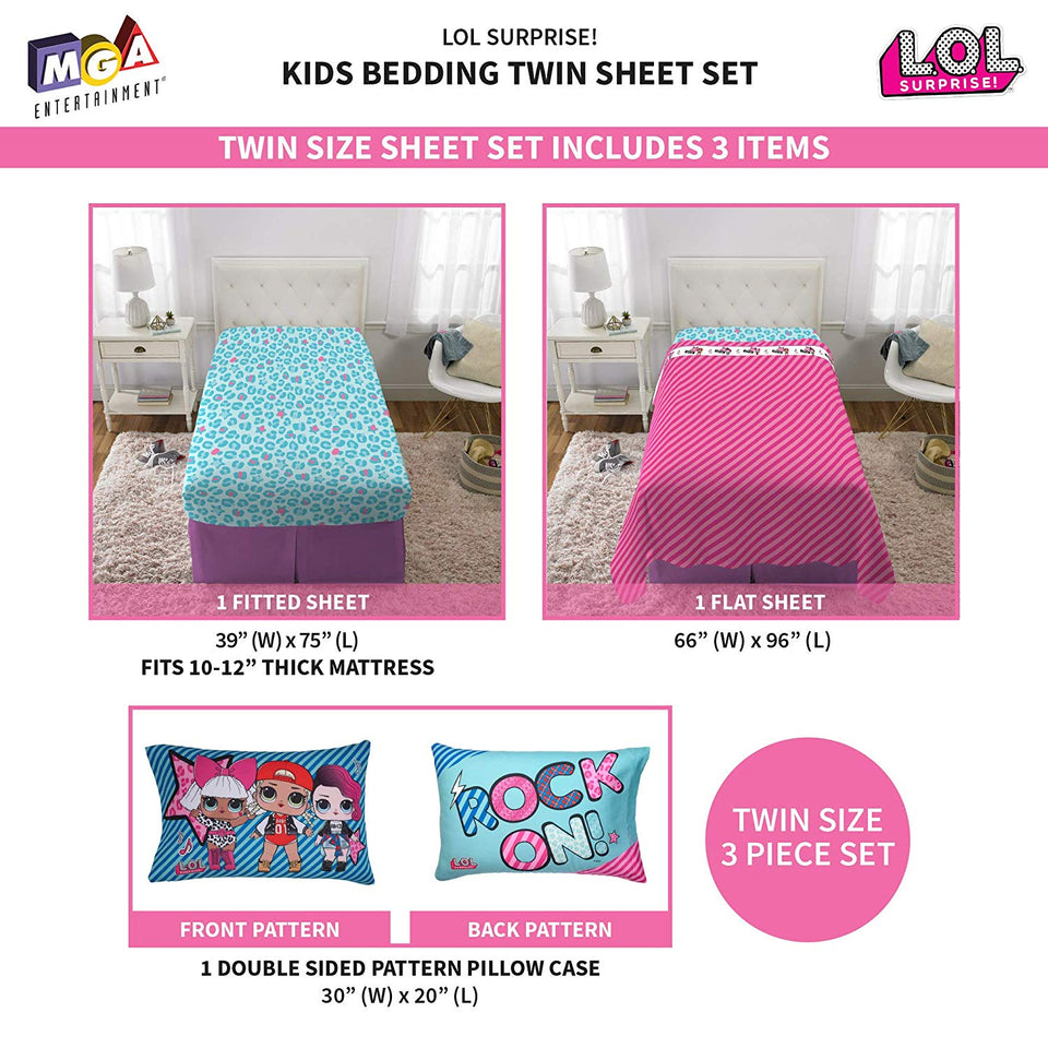 L.O.L. Surprise! Juego de sábanas de Microfibra Suave para niños, Blue Pink - Full Size 4 Piece Pack, Blue Pink - Full Size 4 Piece Pack, 1, 1