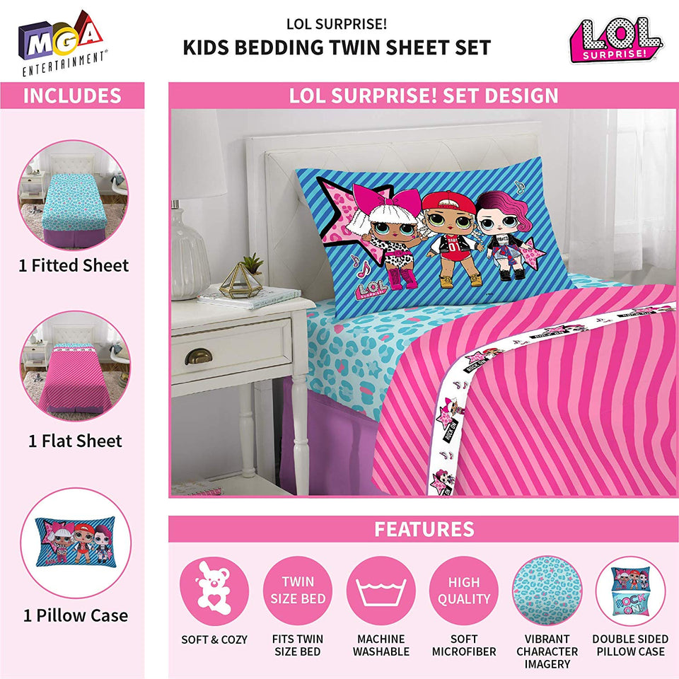 L.O.L. Surprise! Juego de sábanas de Microfibra Suave para niños, Blue Pink - Full Size 4 Piece Pack, Blue Pink - Full Size 4 Piece Pack, 1, 1