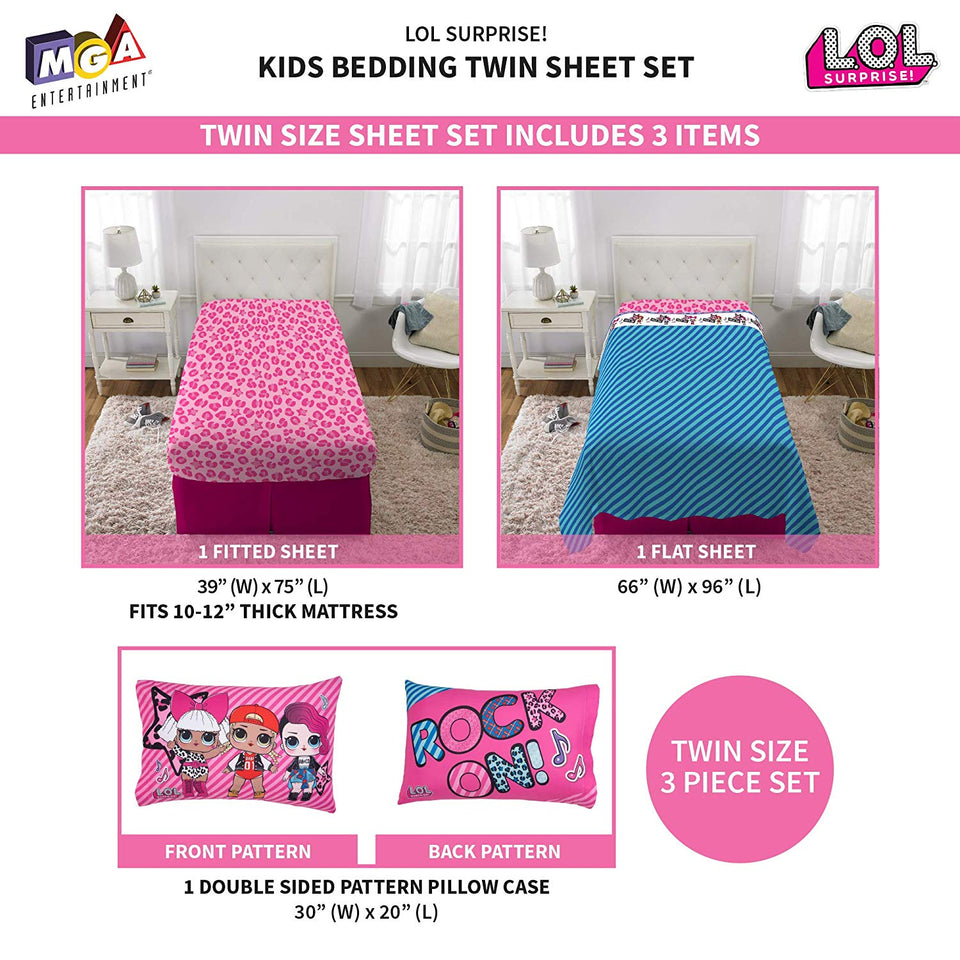 L.O.L. Surprise! Juego de sábanas de Microfibra Suave para niños, Pink Blue - Twin Size 3 Piece Pack, Pink Blue - Twin Size 3 Piece Pack, 1