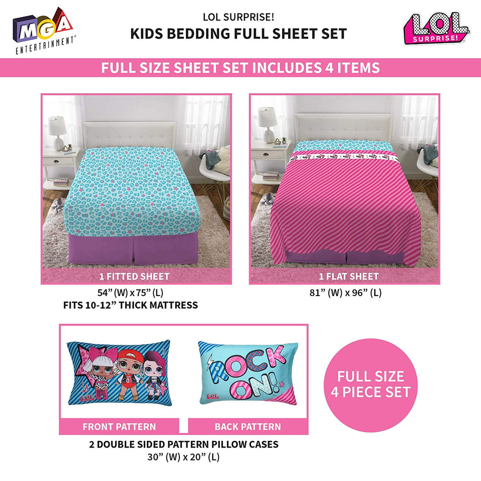 L.O.L. Surprise! Juego de sábanas de Microfibra Suave para niños, Blue Pink - Full Size 4 Piece Pack, Blue Pink - Full Size 4 Piece Pack, 1, 1