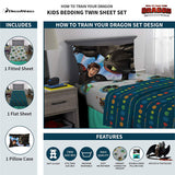 DreamWorks How to Train Your Dragon Cómo Entrenar a tu dragón Kids Ropa de Cama Suave Microfibra Juego de sábanas tamaño Individual 3 Piezas Pack Gris/Azul