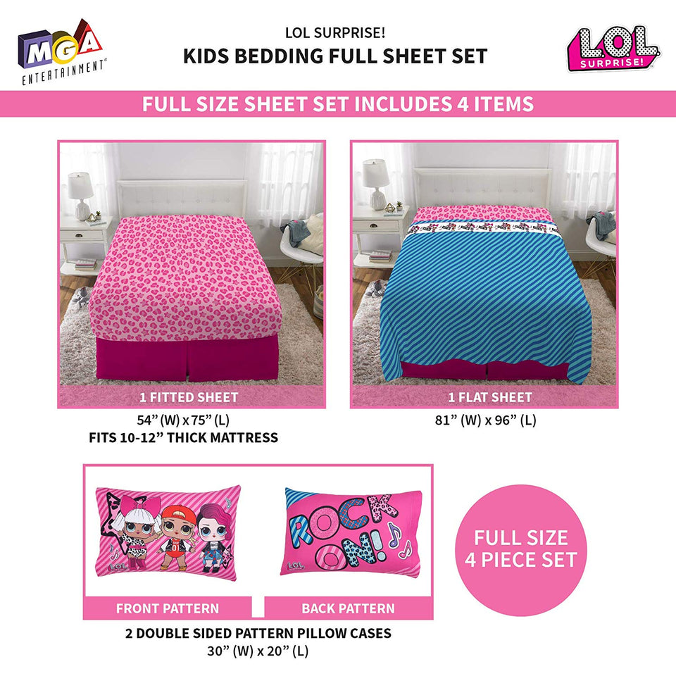 L.O.L. Surprise! Juego de sábanas de Microfibra Suave para niños, Blue Pink - Full Size 4 Piece Pack, Blue Pink - Full Size 4 Piece Pack, 1, 1