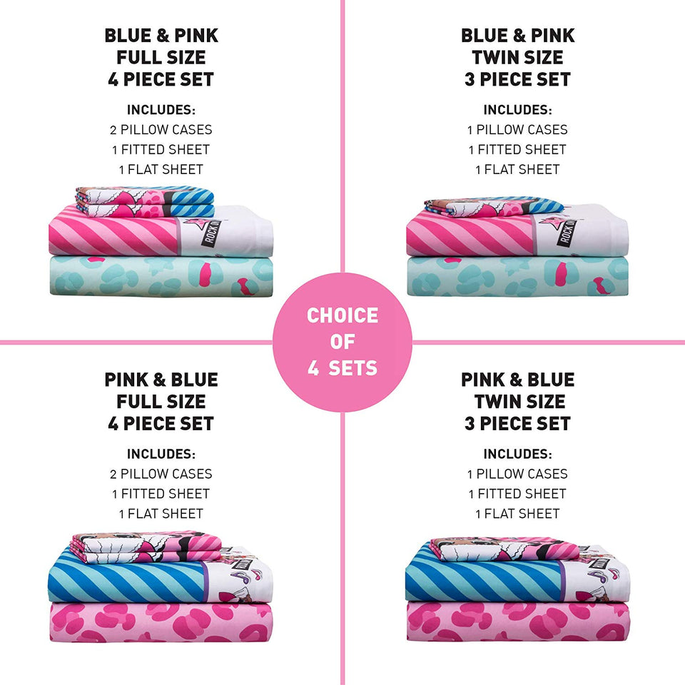L.O.L. Surprise! Juego de sábanas de Microfibra Suave para niños, Blue Pink - Full Size 4 Piece Pack, Blue Pink - Full Size 4 Piece Pack, 1, 1