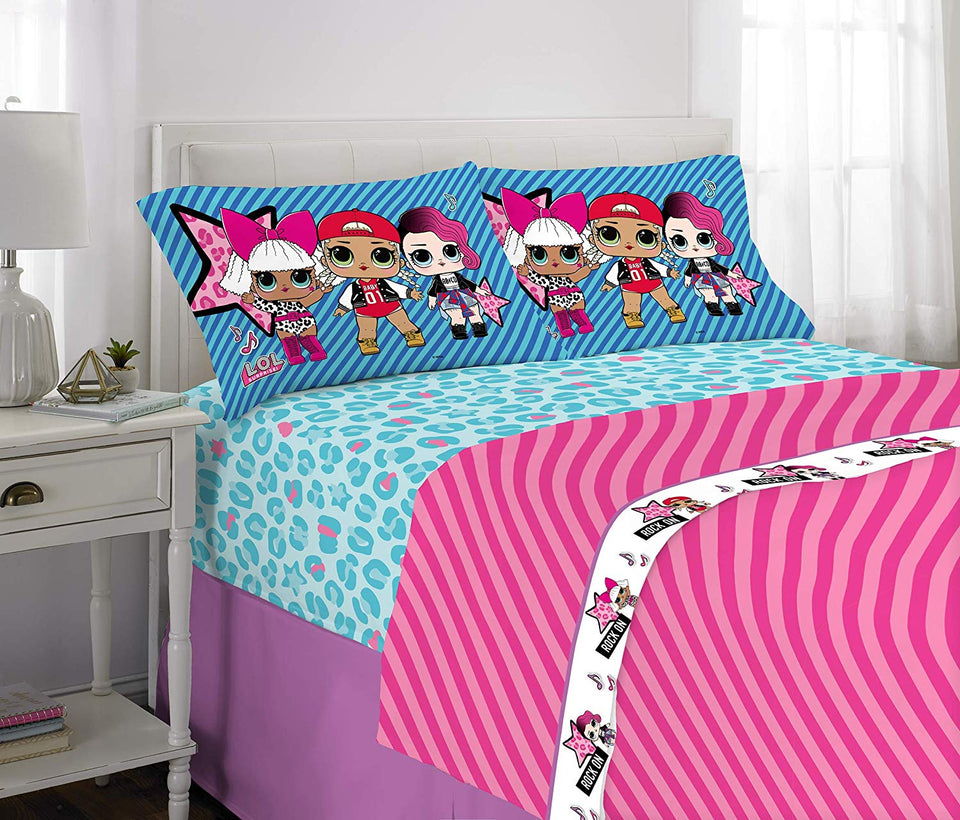 L.O.L. Surprise! Juego de sábanas de Microfibra Suave para niños, Blue Pink - Full Size 4 Piece Pack, Blue Pink - Full Size 4 Piece Pack, 1, 1
