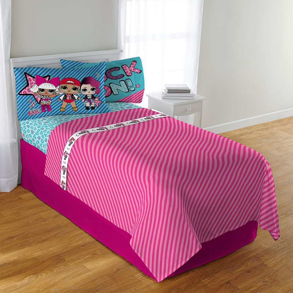 L.O.L. Surprise! Juego de sábanas de Microfibra Suave para niños, Blue Pink - Full Size 4 Piece Pack, Blue Pink - Full Size 4 Piece Pack, 1, 1
