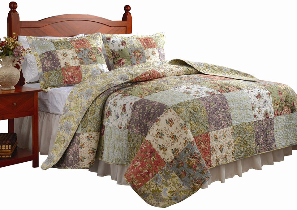 Greenland Home GL-0809CMSQ Blooming Prairie Quilt Set, Full/Queen