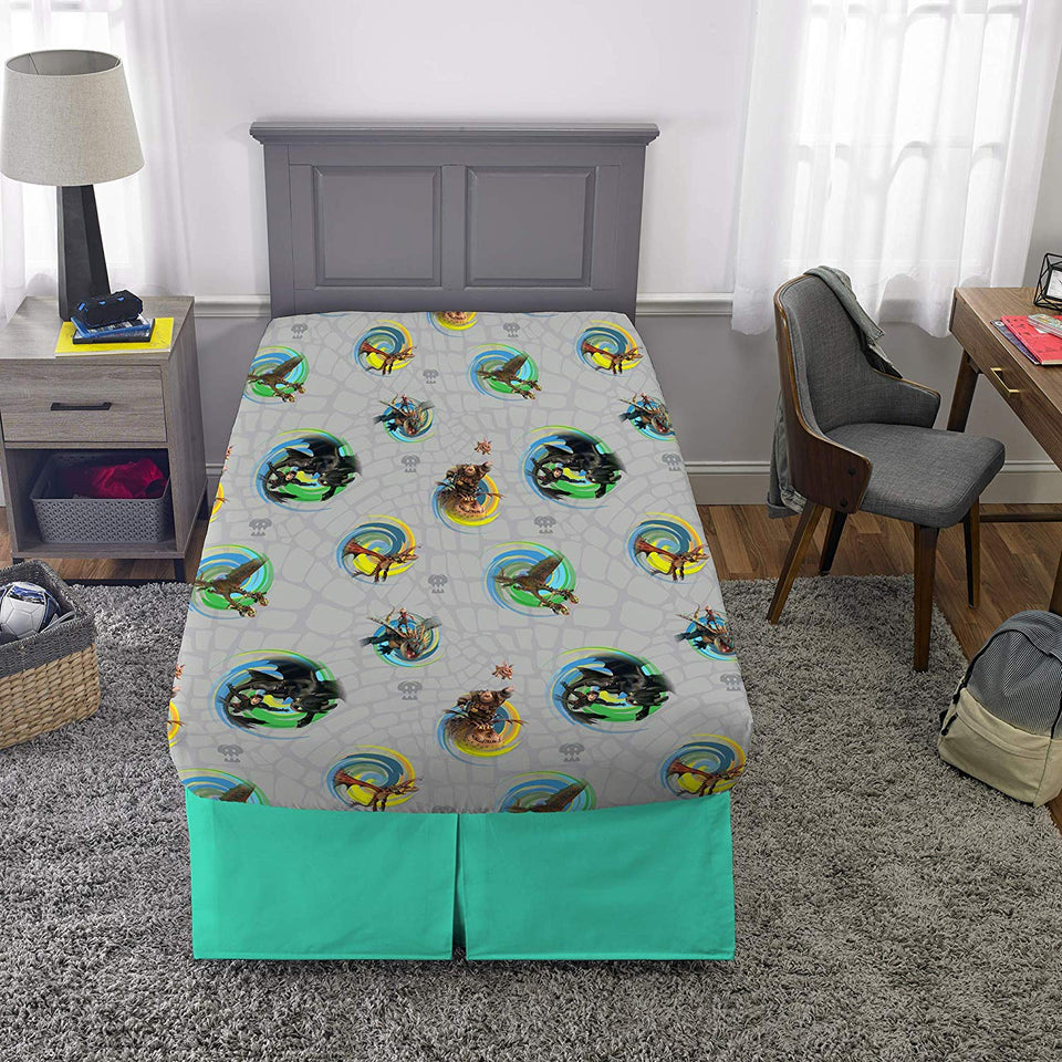 DreamWorks How to Train Your Dragon Cómo Entrenar a tu dragón Kids Ropa de Cama Suave Microfibra Juego de sábanas tamaño Individual 3 Piezas Pack Gris/Azul