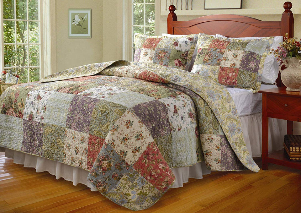 Greenland Home GL-0809CMSQ Blooming Prairie Quilt Set, Full/Queen