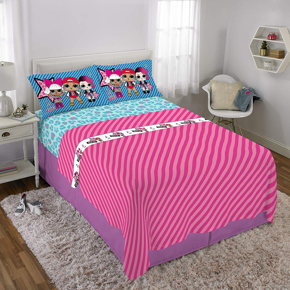 L.O.L. Surprise! Juego de sábanas de Microfibra Suave para niños, Blue Pink - Full Size 4 Piece Pack, Blue Pink - Full Size 4 Piece Pack, 1, 1