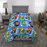Nintendo Super Mario Kids Bedding - Edredón Reversible de Microfibra Suave, tamaño Individual de 64 x 86 Pulgadas, Multicolor