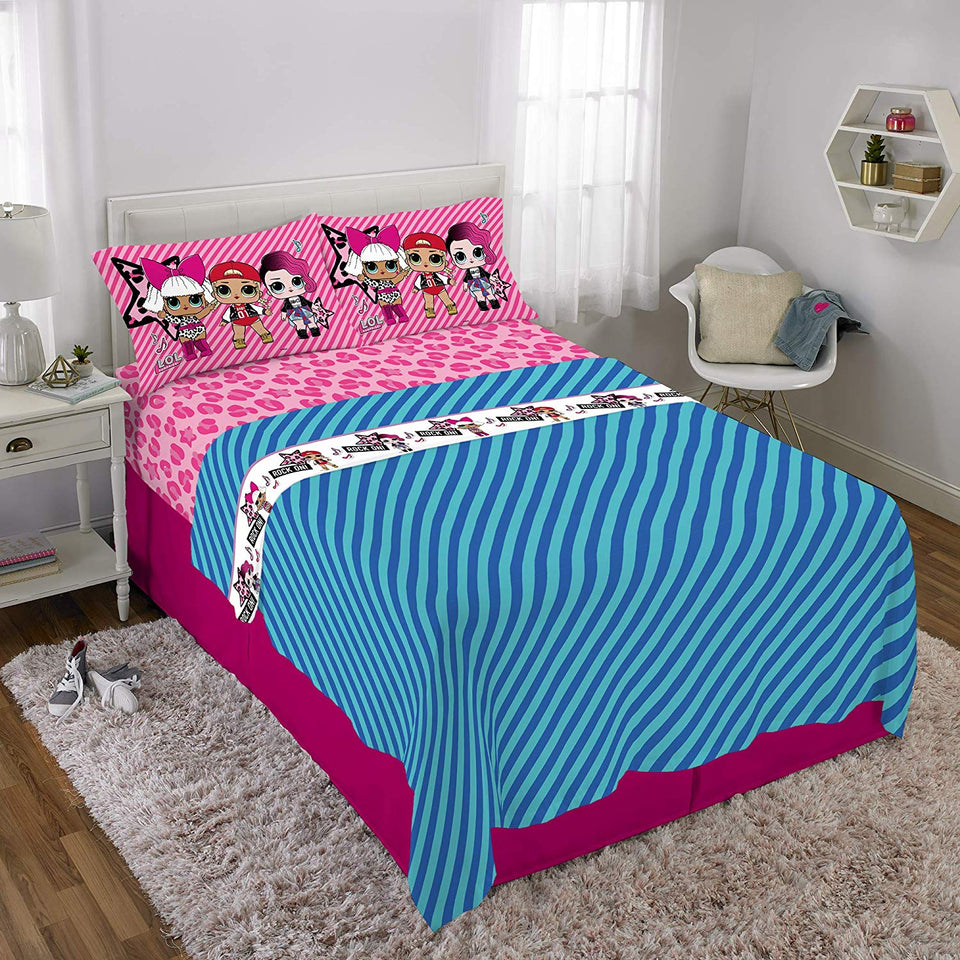 L.O.L. Surprise! Juego de sábanas de Microfibra Suave para niños, Blue Pink - Full Size 4 Piece Pack, Blue Pink - Full Size 4 Piece Pack, 1, 1