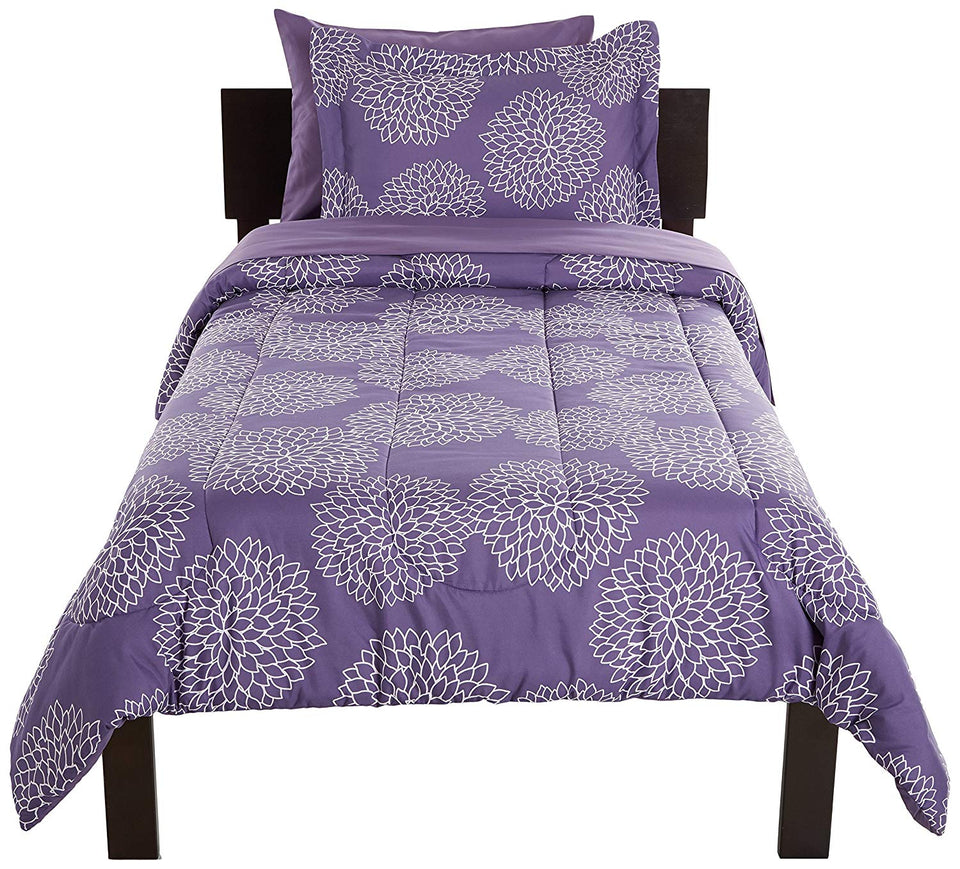 Amazon Basics Set de sábanas de 5 Piezas, Individual Extra Grande, púrpura Floral